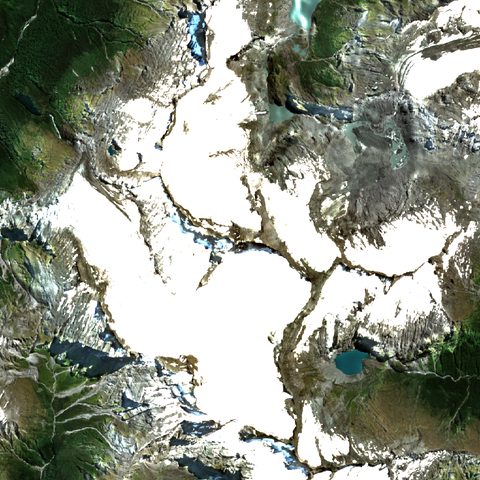Satellite photo of the same 10 km square around Tititea / Mt Aspiring