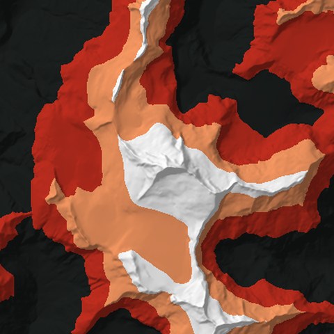 Render from above: the Tititea / Mt Aspiring tile, coloured by height, north at the top
