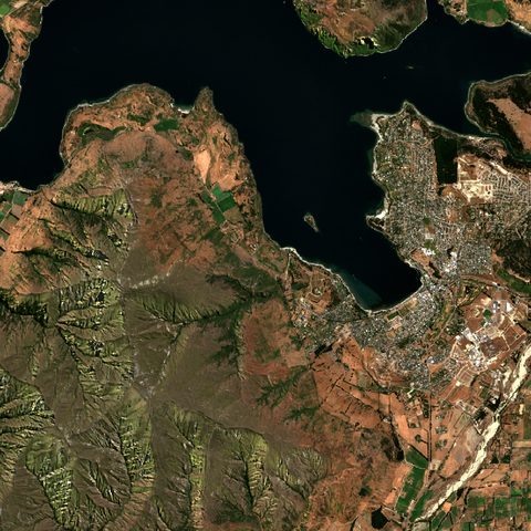 Satellite photo of the same 12 km square around Roys Peak + Lake Wanaka
