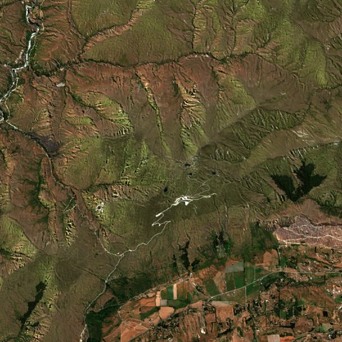 Satellite photo of the same 10 km square around Coronet Peak + Shotover