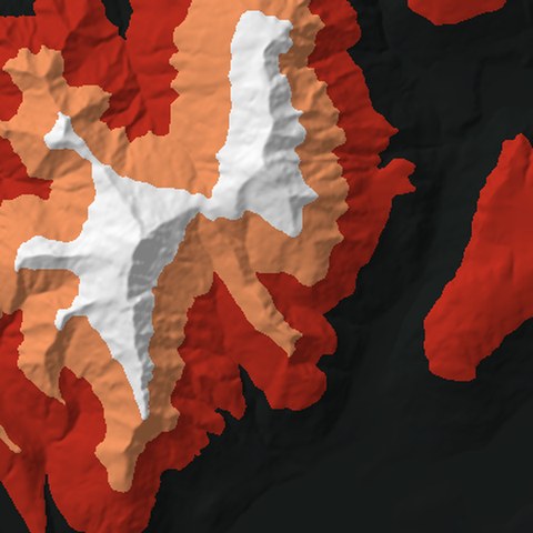 Render from above: the Ben Lomond + Queenstown tile, coloured by height, north at the top